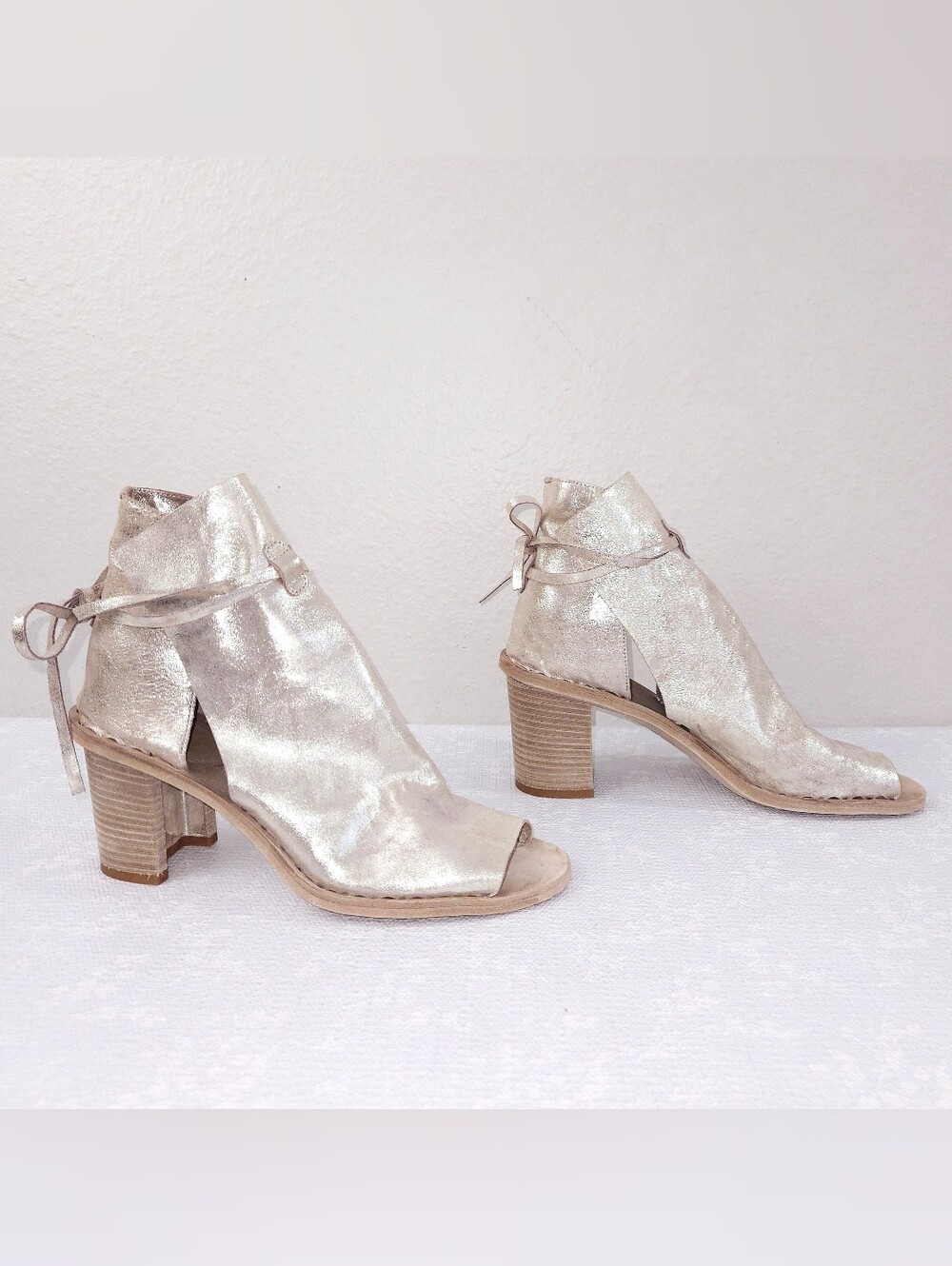 Officine Creative Sidoine Heeled Sandal Booties Metallic Leather Open-Toe EU 40